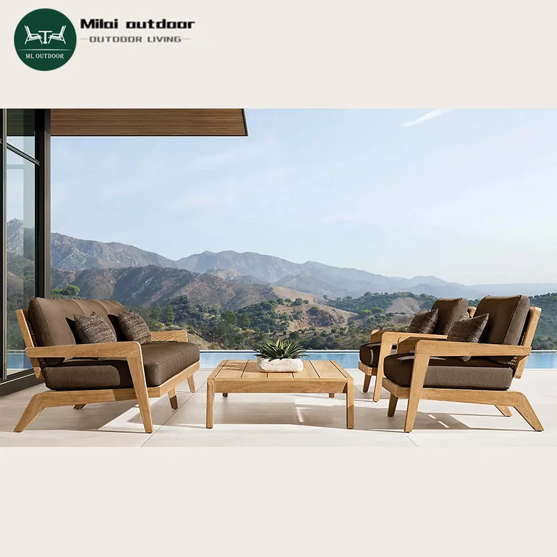 

Factory Hot Selling Outdoor Teak Sofa Villa Garden Terrace Wooden Seat Hotel Courtyard Modern Solid Wood Leisure Furniture Set