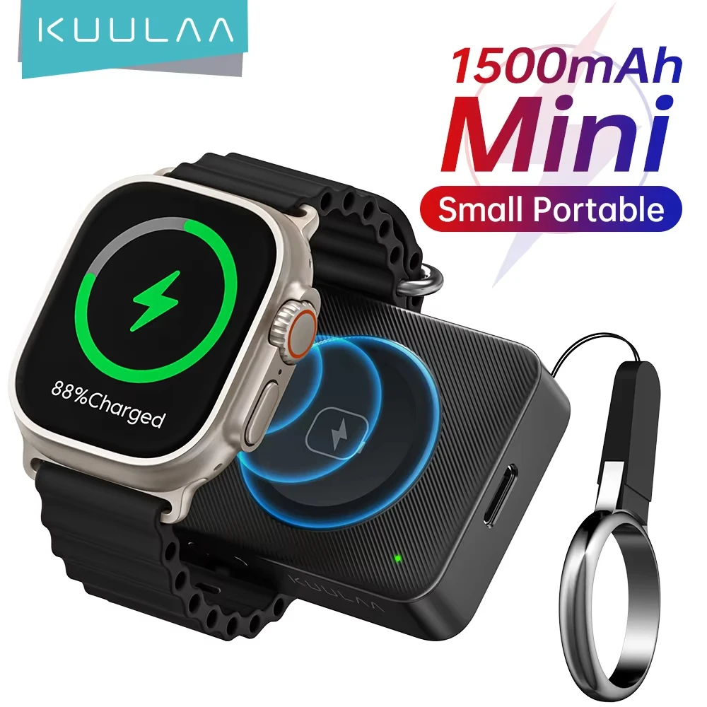 

KUULAA Portable Charger for Apple Watch 1500mAh iWatch Charger Power Bank Wireless Magnetic Charger for Watch Series 10 9 8 7 6