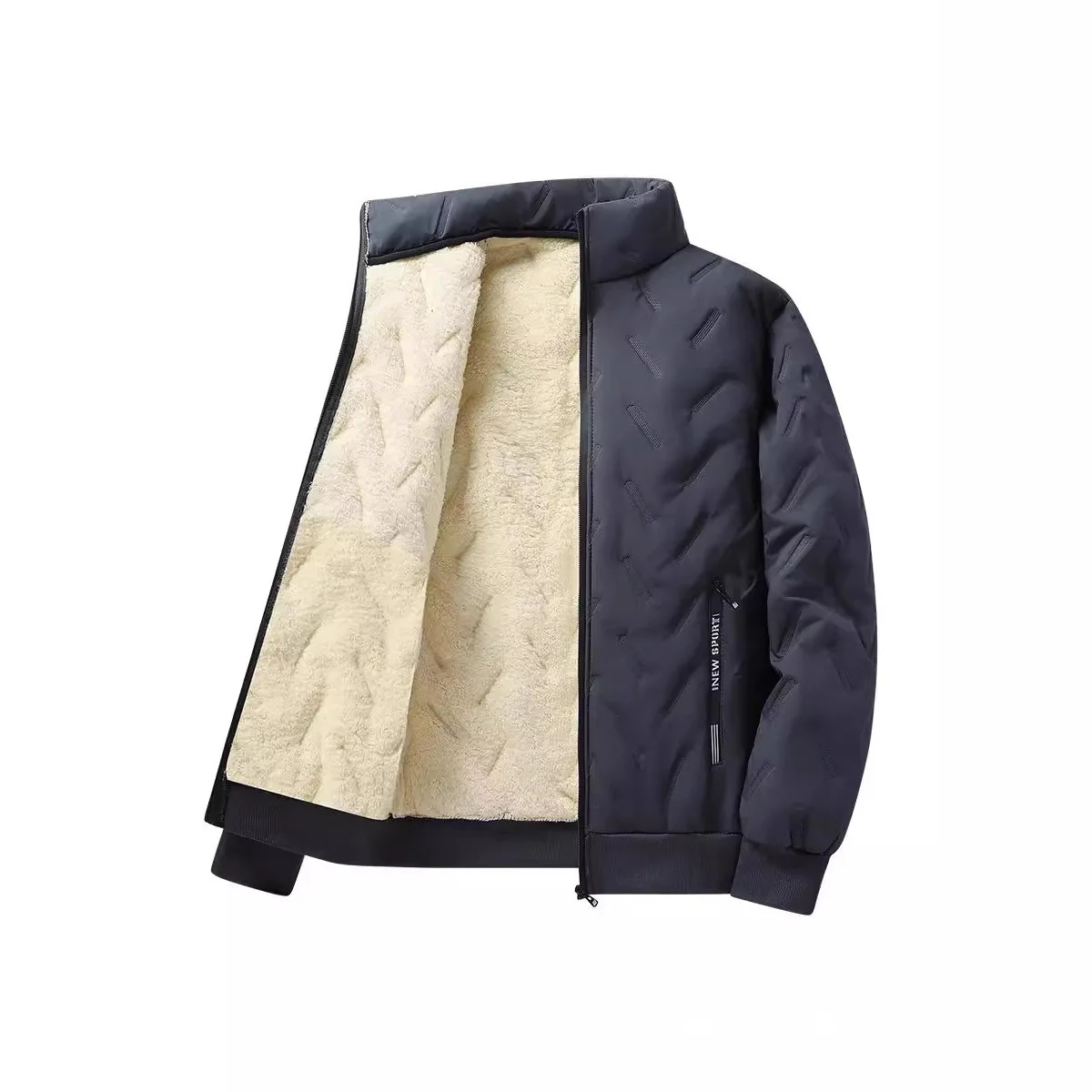 ชุดแจ็คเก็ตผ้าฝ้ายฤดูหนาวสำหรับผู้ชาย ชุดเสื้อโค้ทลำลอง 3 ชิ้น ผ้าฟลีซหนานุ่ม คอตั้ง บุขนแกะ