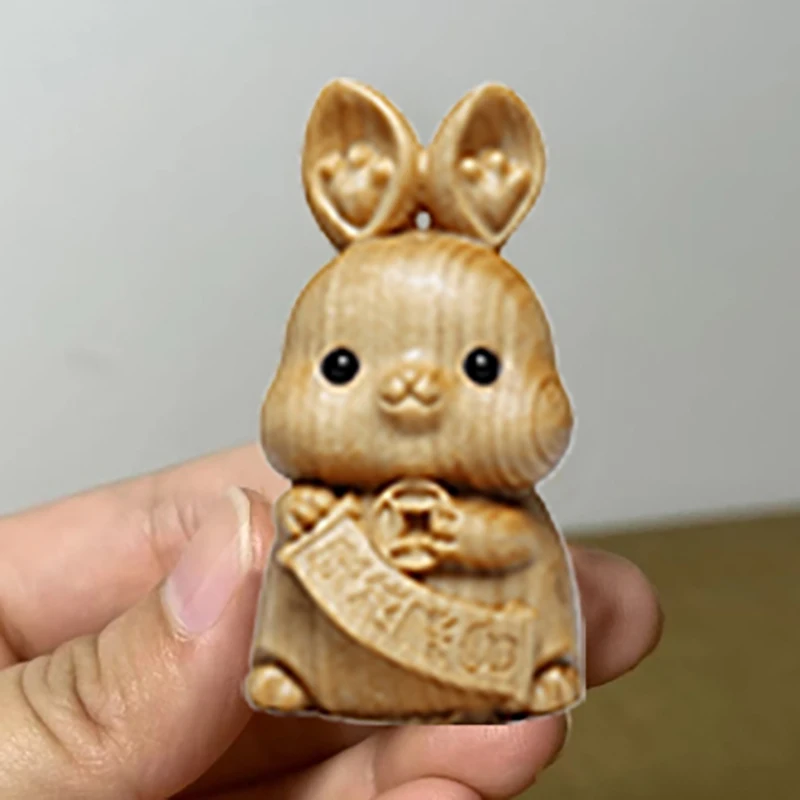 Mini Wood Carving Easter Rabbit Ornaments Zodiac Statue Lucky Rabbit Animal Decor Office Desktop Decor Car Decoration Party Gift