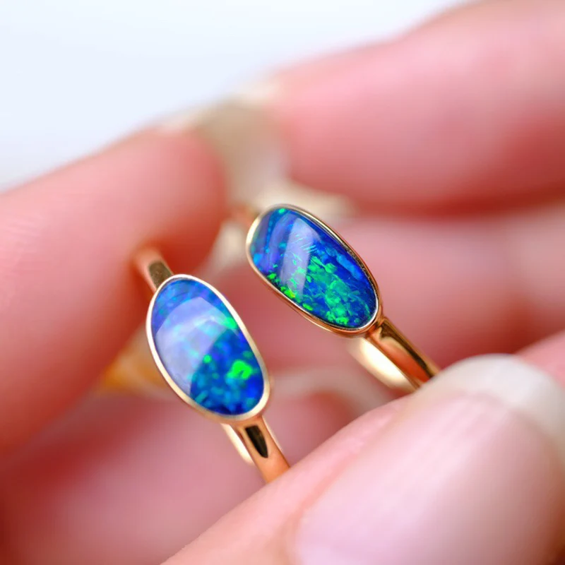 Genuine Natural Australia Opal Rings Sterling 18K Gold Au750 for Women Lady Birthday Party Christmas Trendy Jewelry Gift