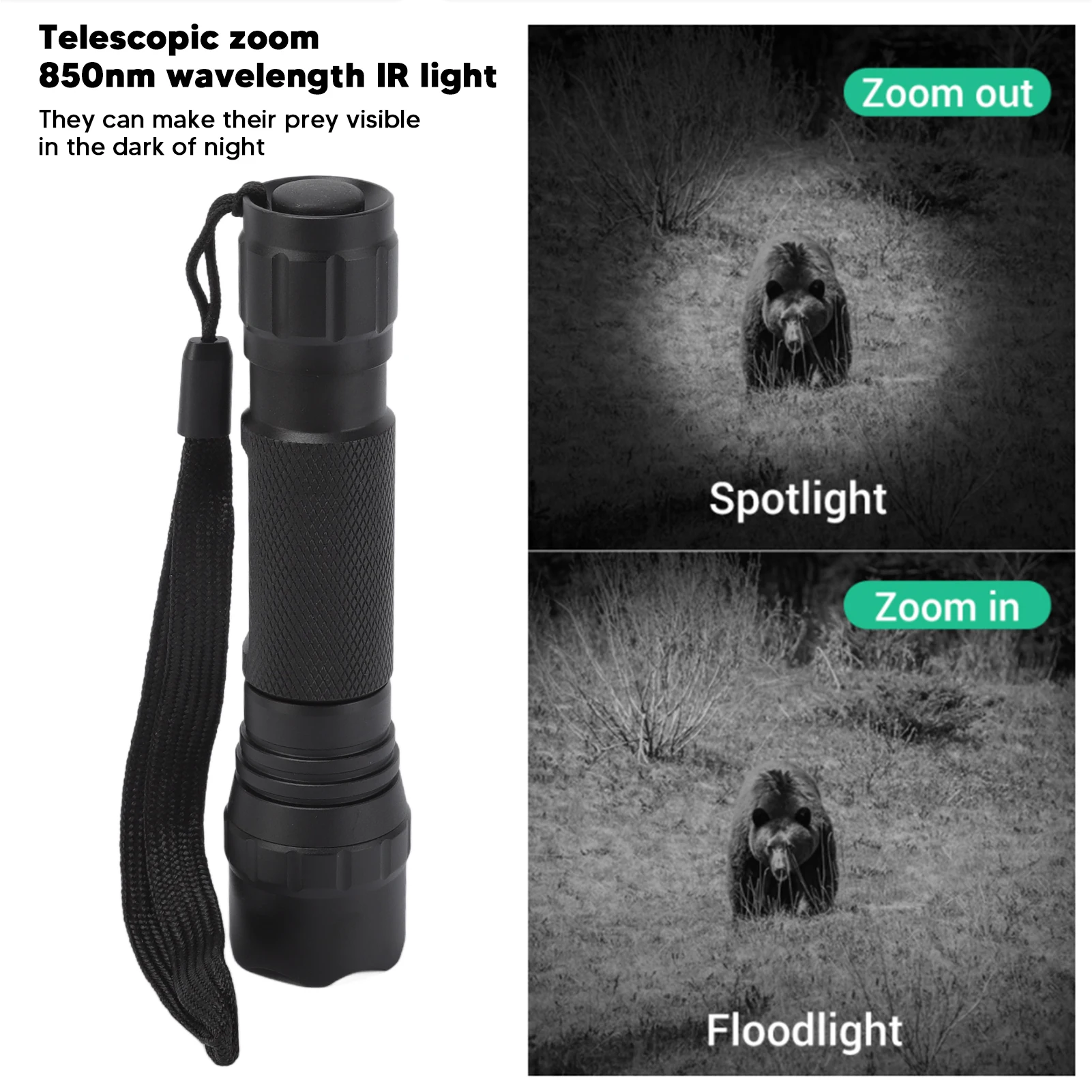 850nm IR Flashlight Portable Infrared Flashlight Zoomable Flashlight for Hunting Night Vision Camera Device