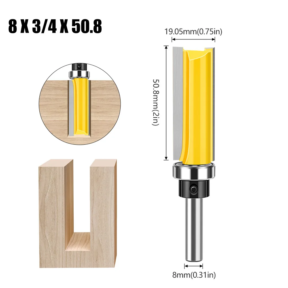 3/4" Straight Bit with Bearing Hinge Flush Trim Router Bit for Wood 8mm Shank Mortising Template Pattern Bitting Trimmer Cutter