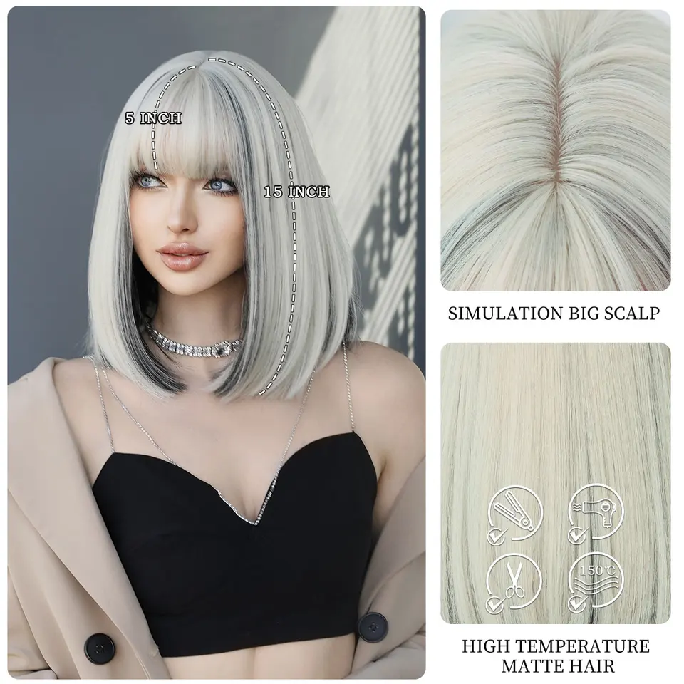 7jhhwigsショートストレートボブウィッグ、ショートブロンドボブ