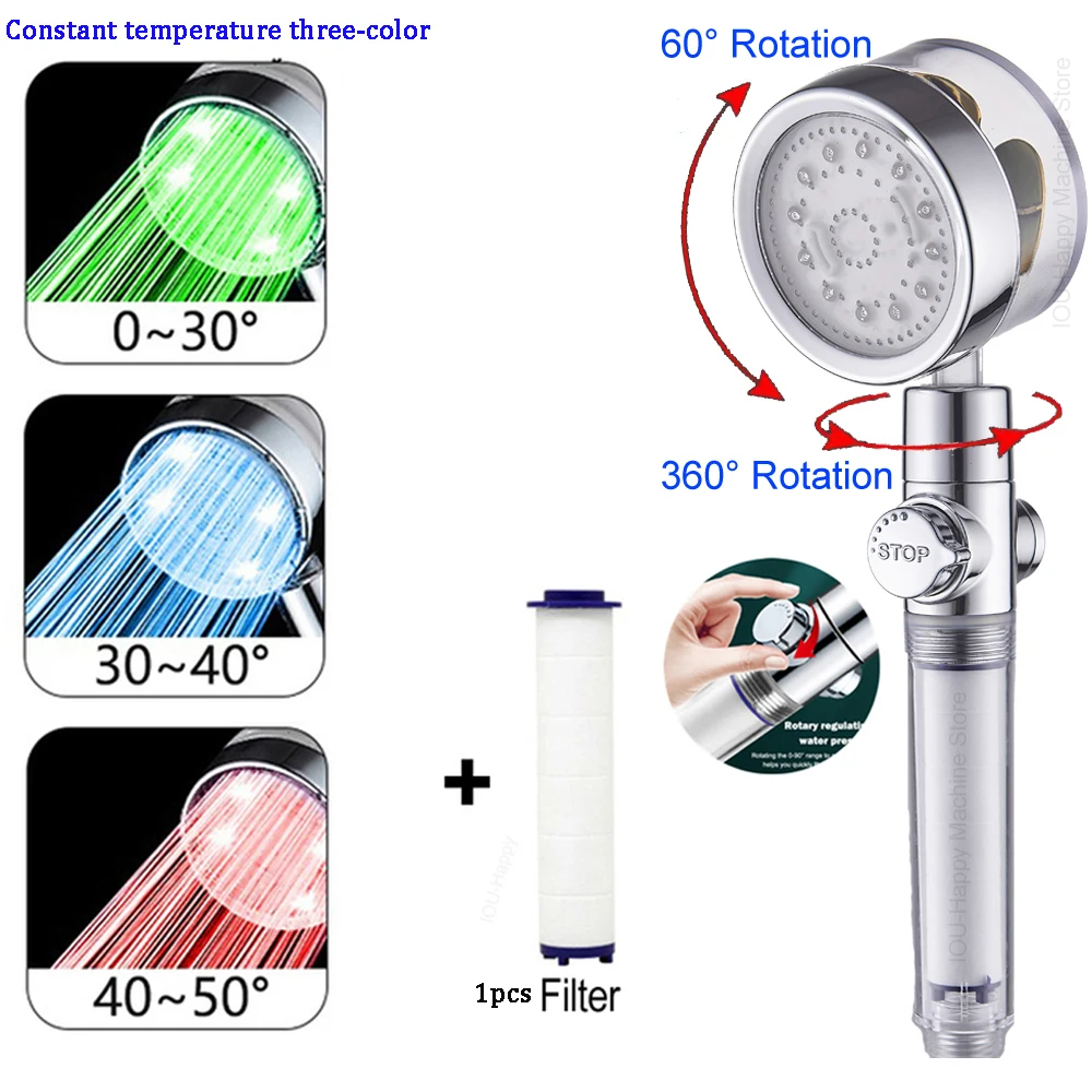 

LED high-pressure water-saving shower, turbocharged color-changing rain shower, filter element, bathroom accessories with filter