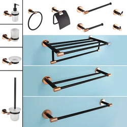 Rose Gold Black Wall Mount Shelf Toilet Bath Hardware Paper Holder Towel Bar Rack Rail Rod Robe Hook Hanger Bathroom Accessories