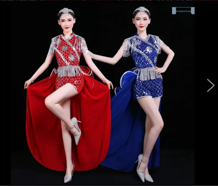 

Modern Dance Costume Women's Jazz Dance Clothing Tassel Tailcoat Nightclub Performance Suit Sparkling Sequin Skirt