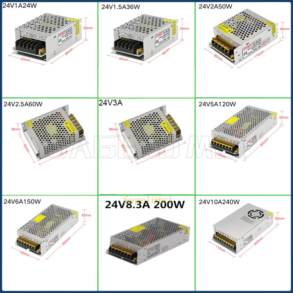 New Lighting Transformer AC110V-220V to DC 24V 360W 400W 500W Power Supply Adapter 2A 5A 10A 15A 20A 30A LED Strip Switch Driver