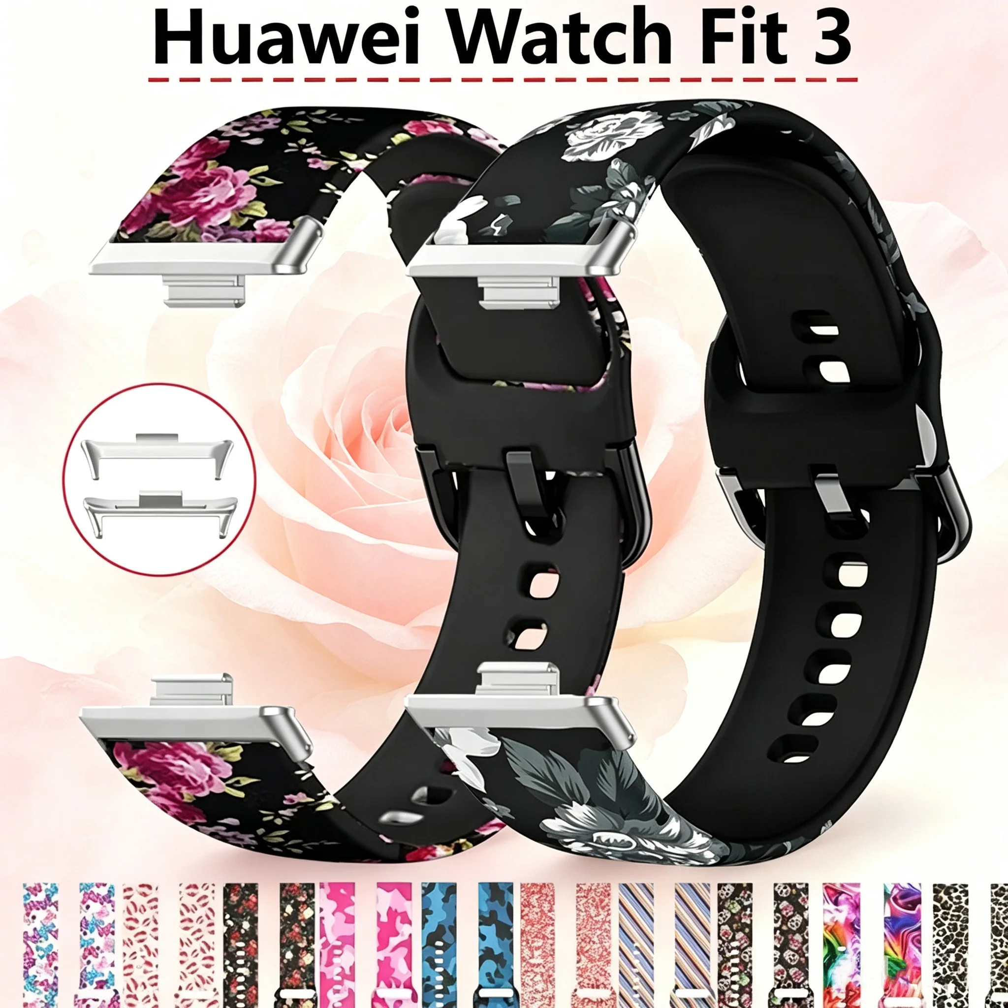 Printing Rubber Strap for Huawei Watch Fit 3 Strap Replacement Smartwatch Wristband Bracelet Correa Huawei Watch Fit 4 5 Band