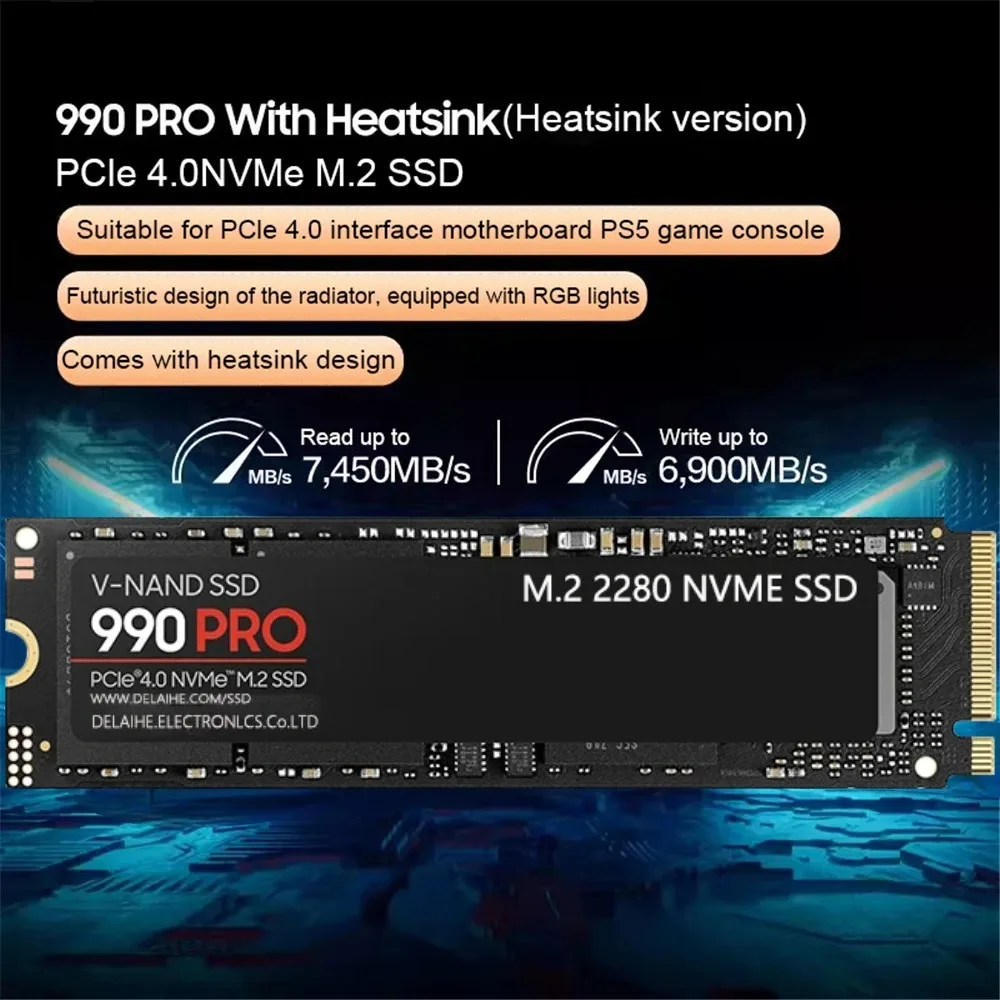 990PRO ดั้งเดิม2280 PCIe Gen 4.0x4 SSD WD_BLACK 500GB 1TB 2TB M.2 NVMe โซลิดสเตตไดรฟ์สำหรับคีย์บอร์ดเกมแล็ปท็อป PS5