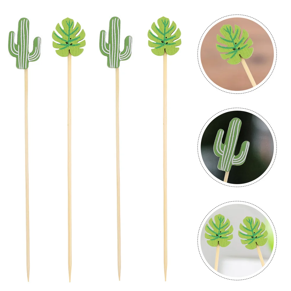 

200 шт., фруктовые наборы, лист кактуса, коктейль, деревянные зубочистки, одноразовые вечерние наборы для еды, торт, десерт, аксессуары для закусок