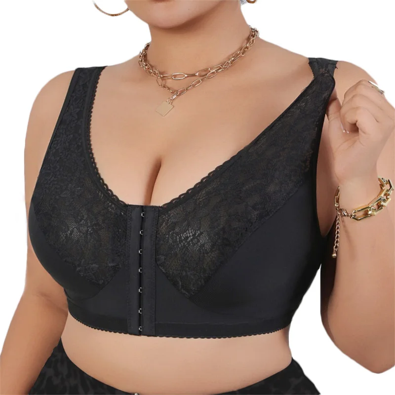 Dimmkof Plus Size 7XL Back Fat Smooth Front Closure Bra Multi-Functional Posture Corrector Bra Wireless Post Surgery Compression