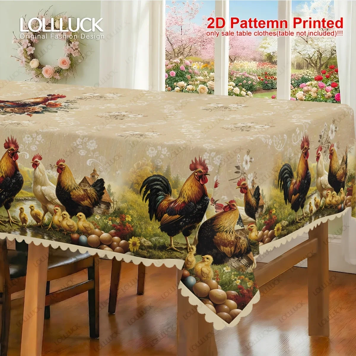 1 piece, chicken-themed party tablecloth, summer vintage little chicken flower country-style printed designxzj