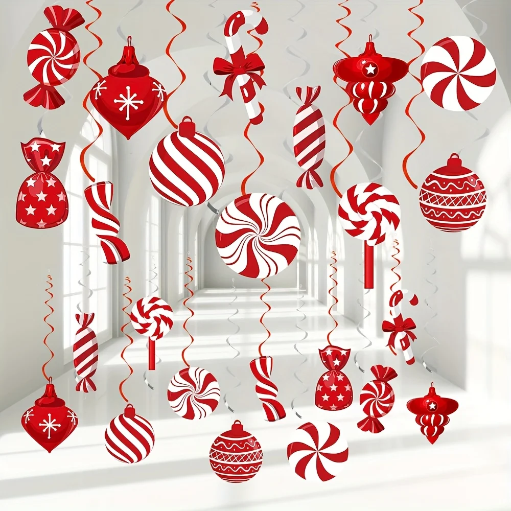 26pcs Christmas Candy Cane Hanging Swirl Decorations - Ceiling Hanging Swirls Streamers Ornaments for Xmas Christmas Party Decor