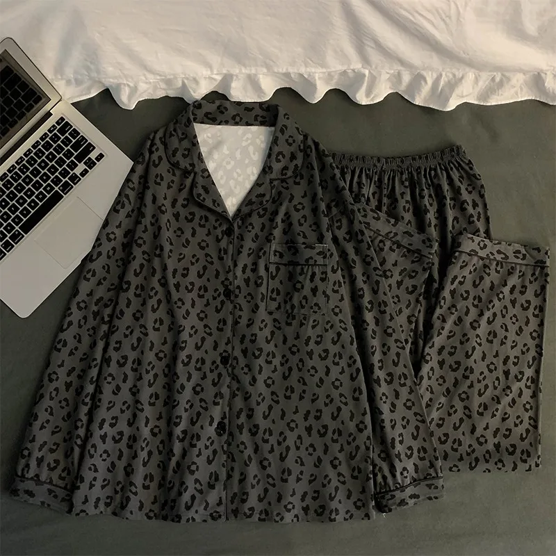 

Французский роскошный комплект пижам с леопардовым принтом для женщин: мягкая пижама с длинным рукавом, повседневная винтажная домашняя одежда, новинка весенней коллекции, ночная одежда