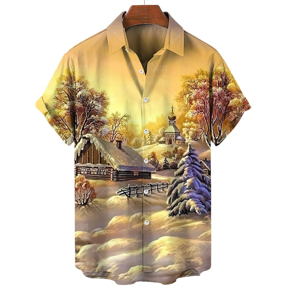 2024 New Year Christmas Pattern Popular Hawaiian Men\'S Shirt Short Sleeved Summer Element 3d Printed Fashion Casual Loose Tops