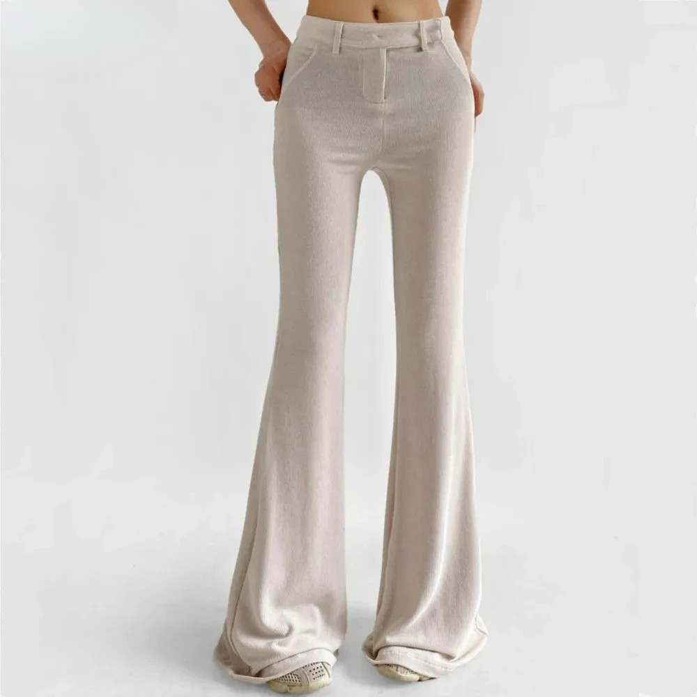 4 ألوان 2025 الأمريكية الرجعية الضلع محبوك تمتد حزمة الوركين مضيئة السراويل امرأة منخفضة الخصر سليم صالح بنطلون اليوغا أسفل البيج