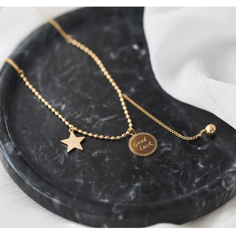 Titanium With 18K Gold Good Luck Star Choker  Necklace Women  Jewelry Designer T Show Runway Gown Rare INS Japan Korean Fashion