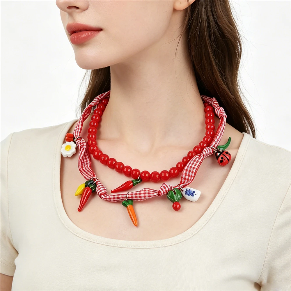Fashion Y2K Red Beaded Choker  - đánh giá và giá Y2K Ethnic Fashion