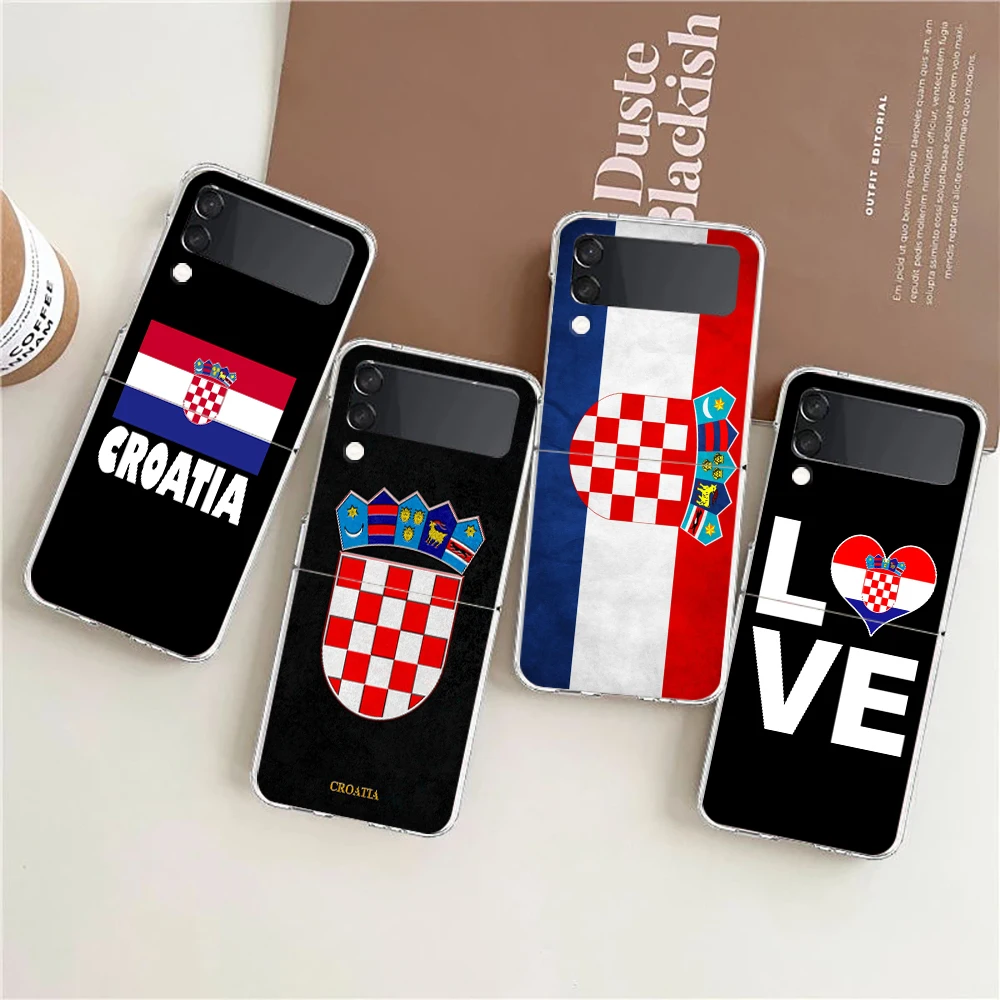 Croatia Flag Soccer Clear Phone Case For Samsung Galaxy Z Flip 3 4 5 Hard Folding Shell For Samsung Z Flip3 Transparent Cover