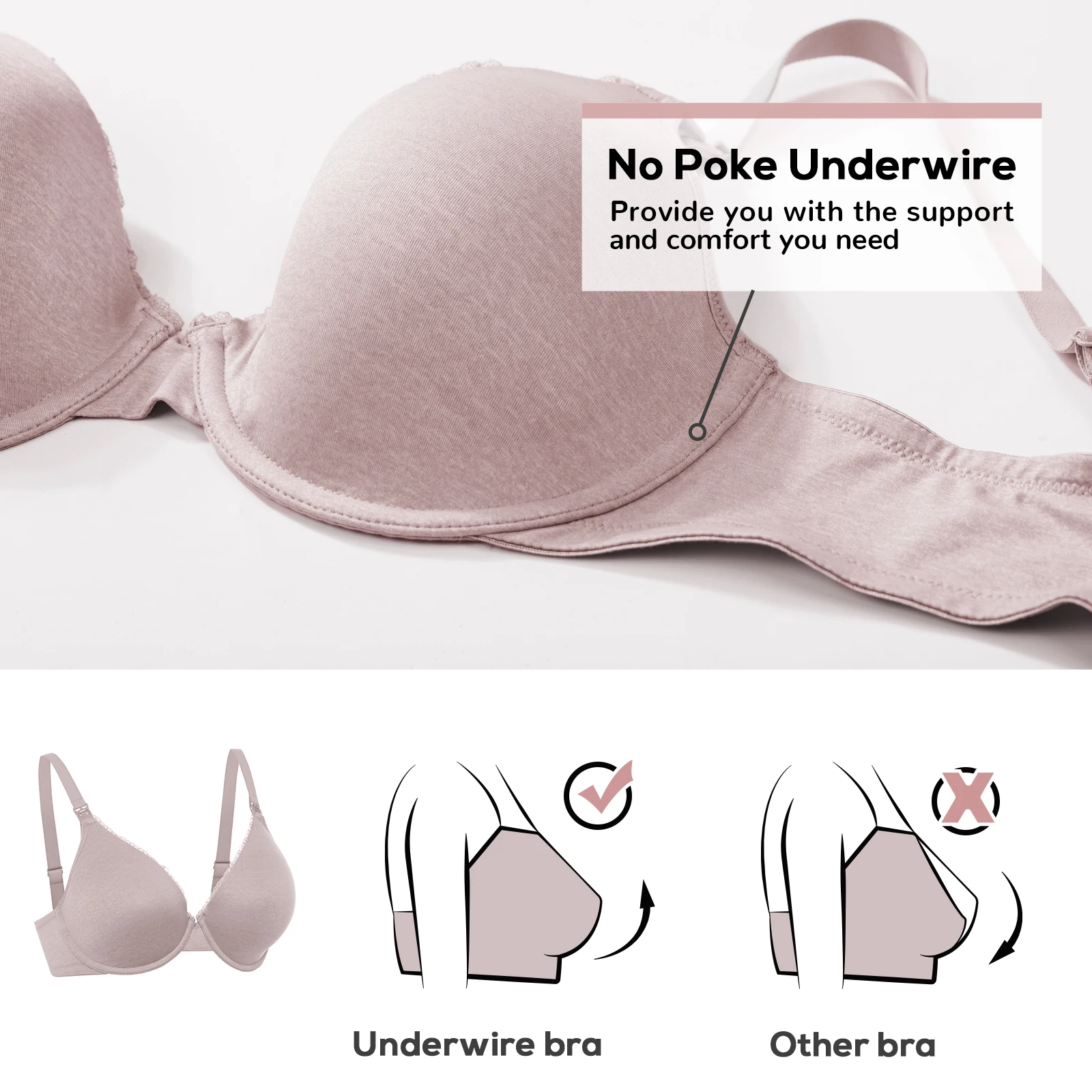 Gratlin Underwire Maternity Nursing Bra For Women Lightly Lined Breastfeeding Full Cup Pregency Underwear Lingerie DD E F