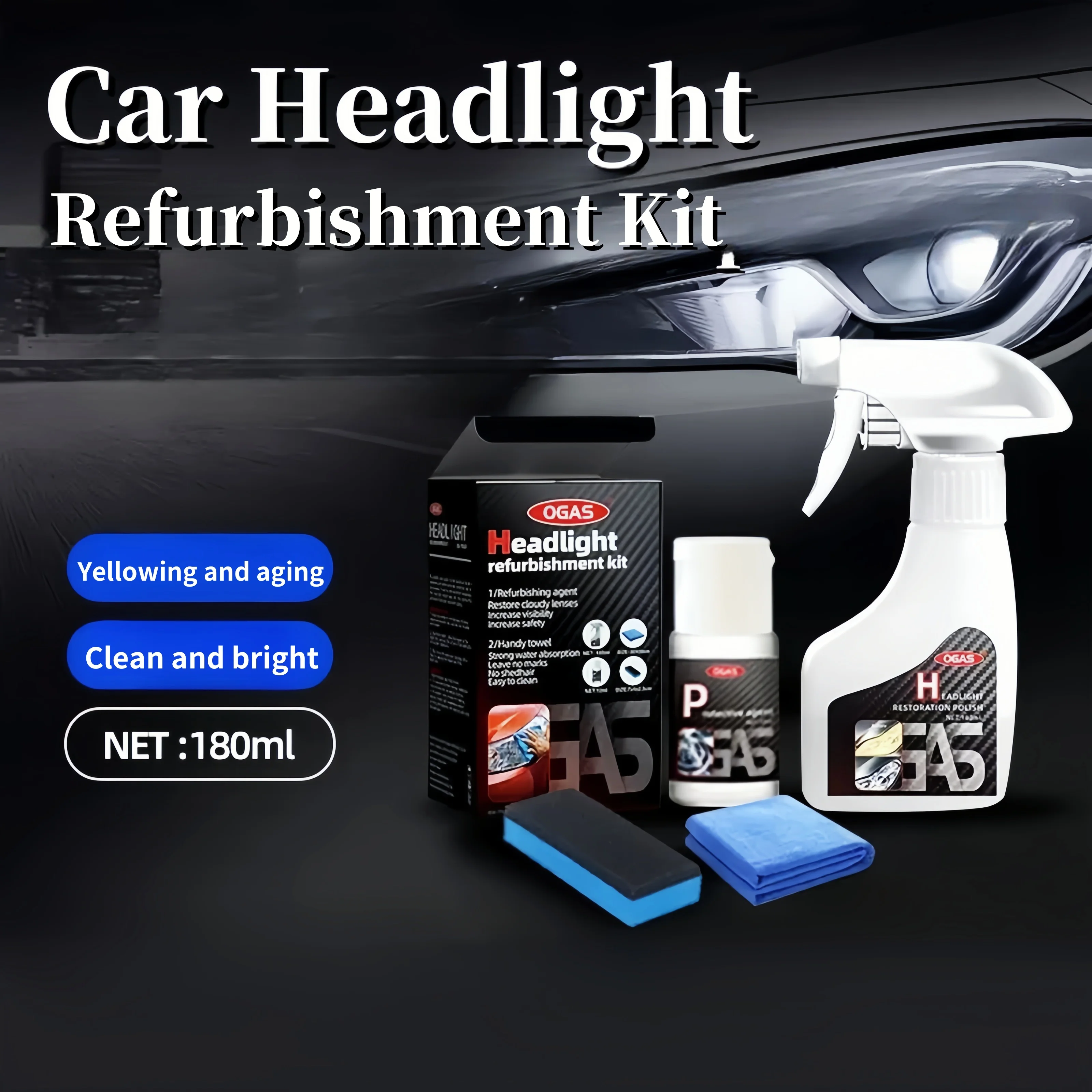 

2025 Car Headlight Restoration Kit No Sanding/Yellowing Removal with Mist Sprayer Fits All Cars Long-Lasting Polish & Coating