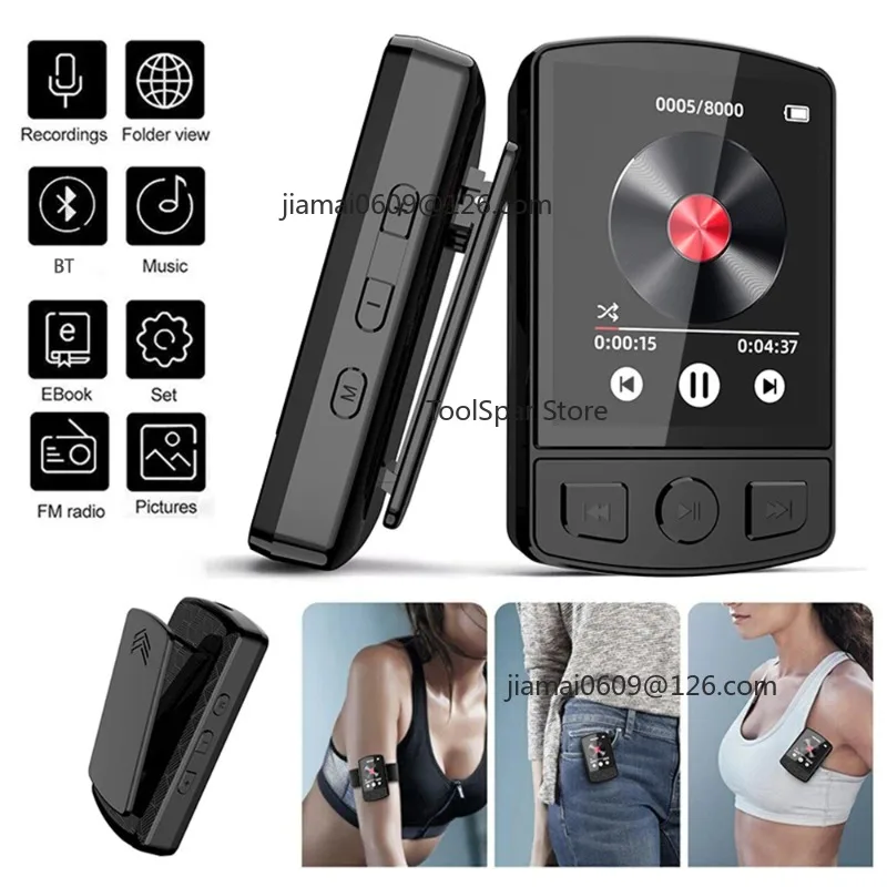 Portable Clip‑on Sport MP3 Player 1.77 Inch Screen Music Player with Speaker Support Recording E‑Book Video Playback