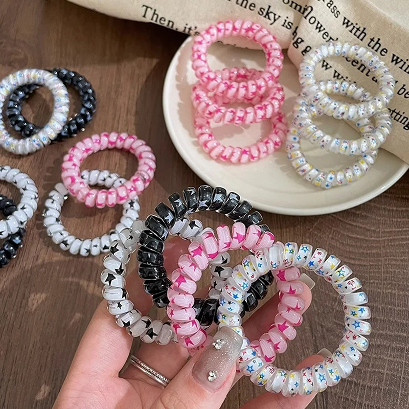 

Stars Telephone Wire Line Cord Hair Tie Spiral Hair Rope For Women Girl Hair Bands Colorful High Elastic Ponytail Rubber Band