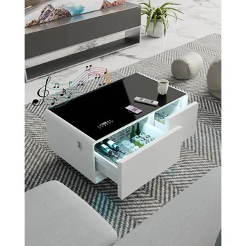 Image Smart Coffee Table, 23" D x 41.5" W x 18.1" H, Living Room Table with Built in Fridge and Speakers, Smart Table