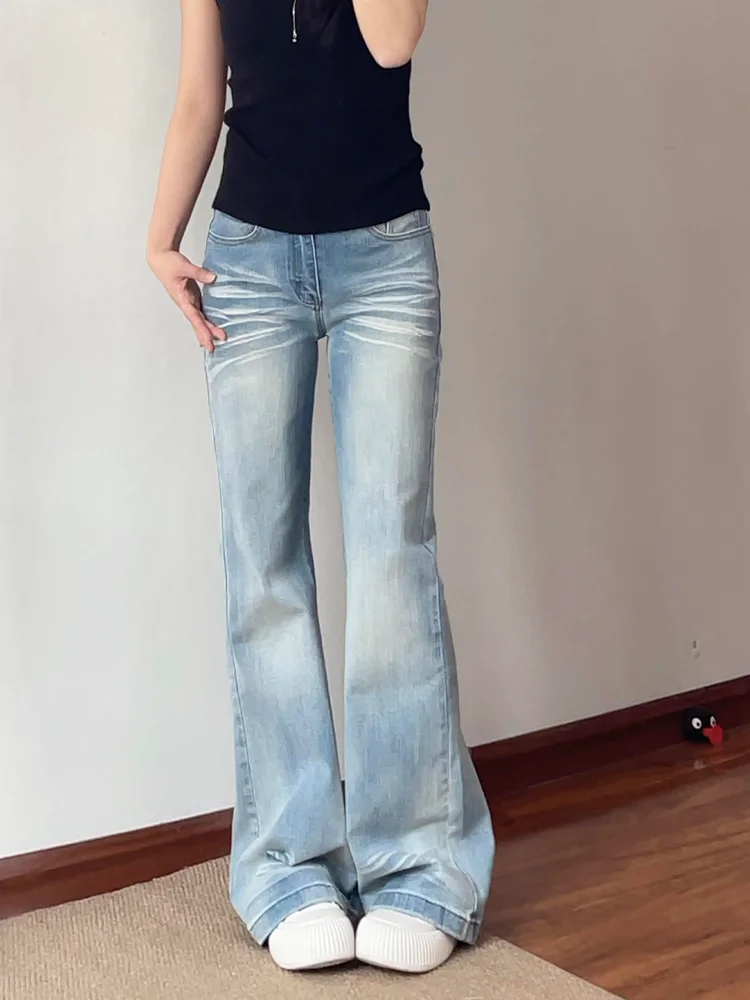 

plus Size American Style Light Blue Washed Flare Denim Jeans Women Summer New Versatile Slim Straight Leg Jeans