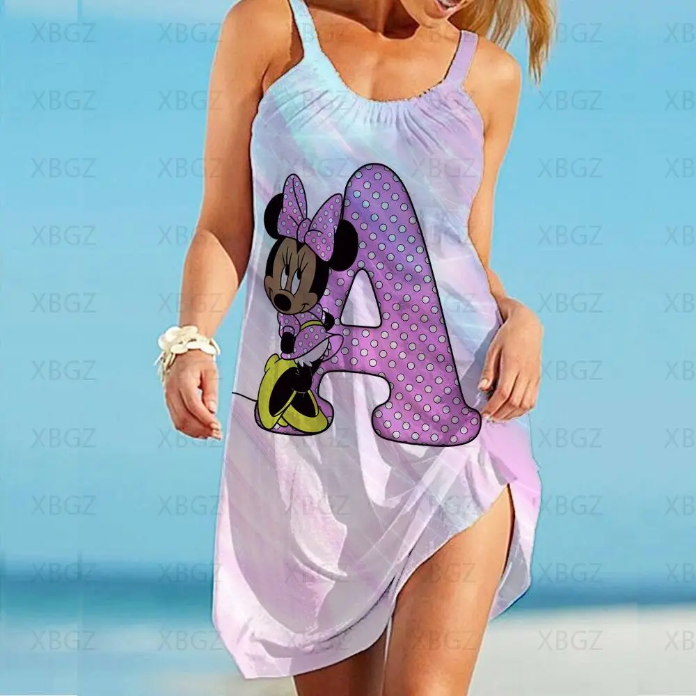 

Summer Dresses Woman 2022 Sleeveless Colorful Print Sexy Minnie Mouse Beach Dress Beachwear Disney Loose Boho ABC Digital Custom