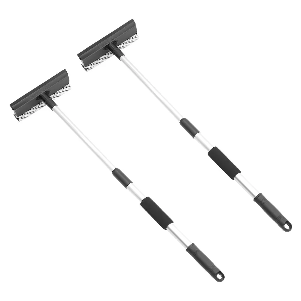 2Pcs Stainless Steel Extendable Handle Window Brush Dual Side Sponge Rubber Squeegee Car Windshield Cleaner Glass Door Scrubber
