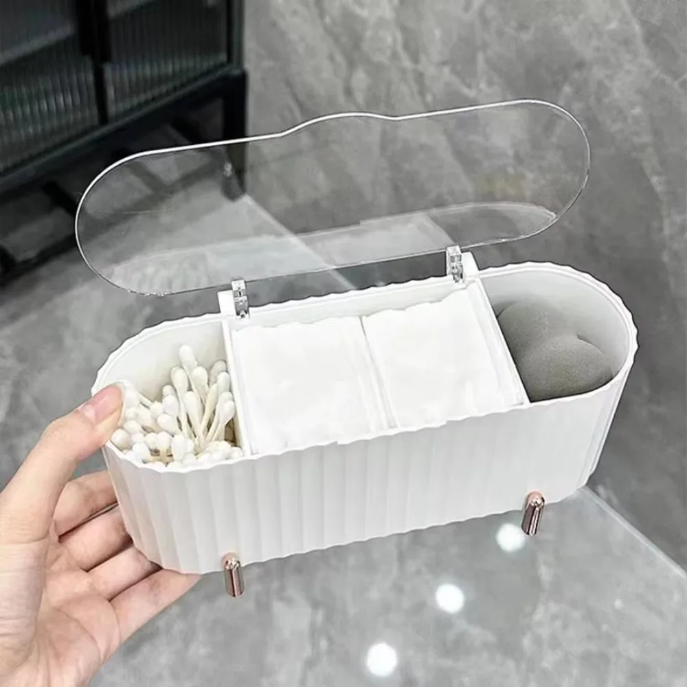 3 Grids Desktop Makeup Pad Organizer For Cleaning Stick Beauty Egg Multi-functional Beauty Tool Cosmetic Storage Box With Lid