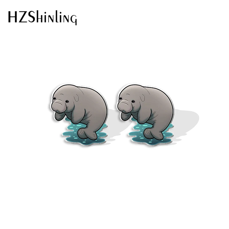 2023 New Arrival Fashion Cute Manatee Sea Animals Stud Earrings Handcraft Epoxy Earrings Acrylic Earrings