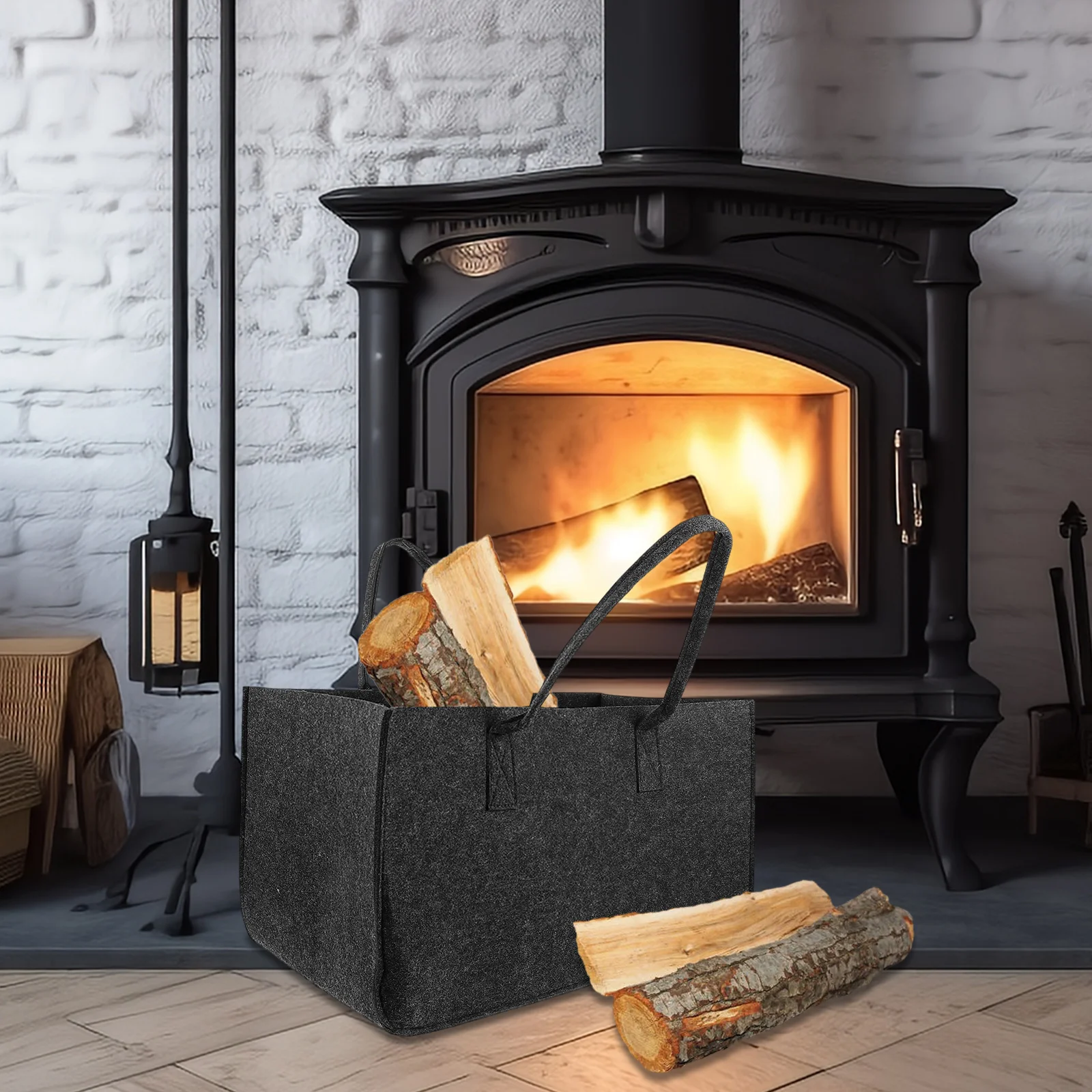 

Firewood Felt Bag Large Capacity Folding Firewood Tote Handheld Storage Bag Wood Carrier Wood Carriers