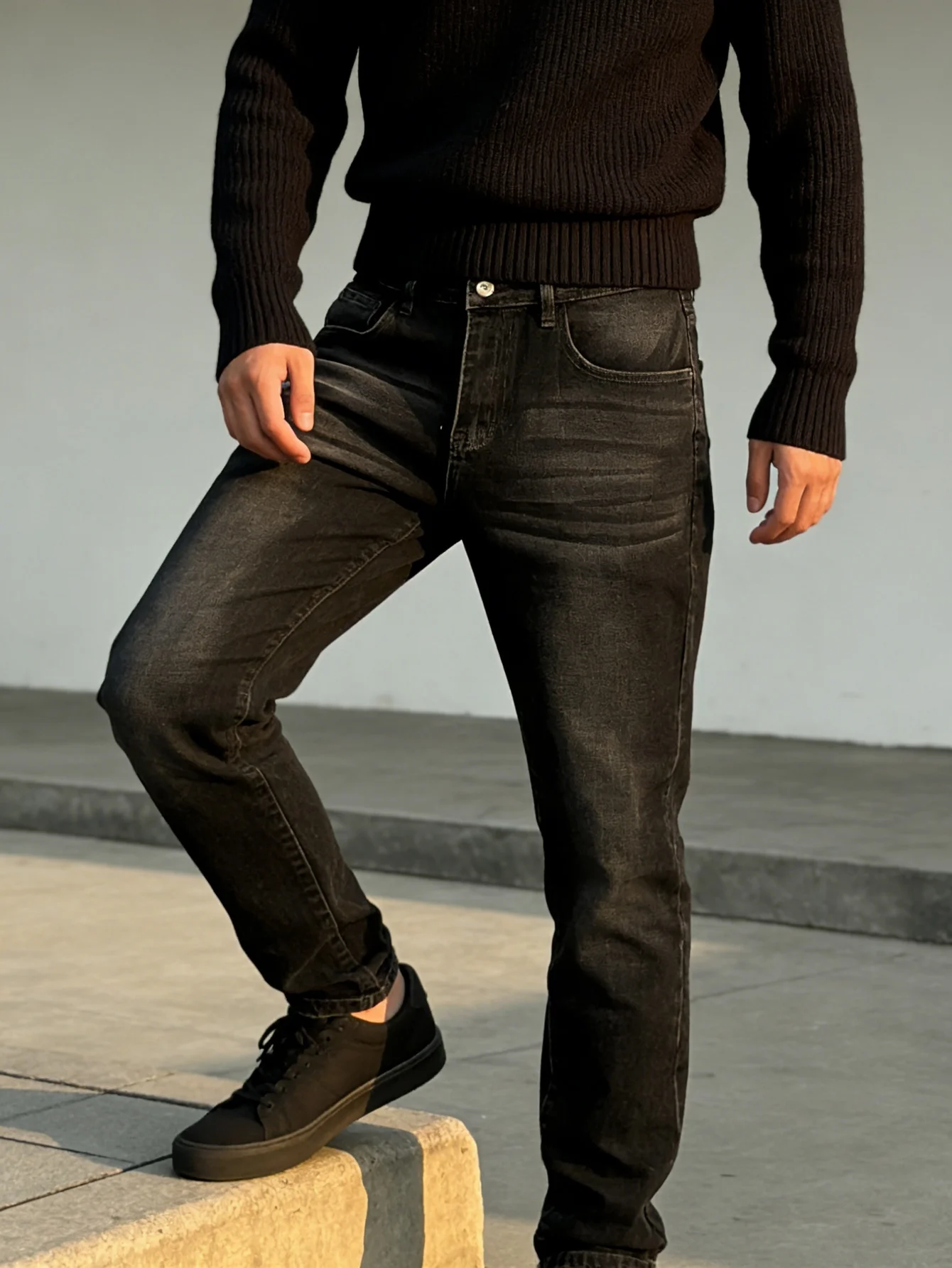 

Trendy Black Men's Jeans Pant For Man Original Slim Drip Style Streetwear No accessories or belts included
