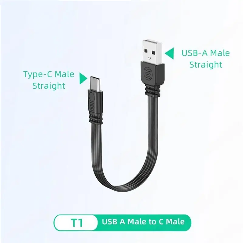 Flat Flexible USB Male To Type C Male Charging And Data Cable 90 Degree Straight, Up/Down, Left/Right Angle Design T1