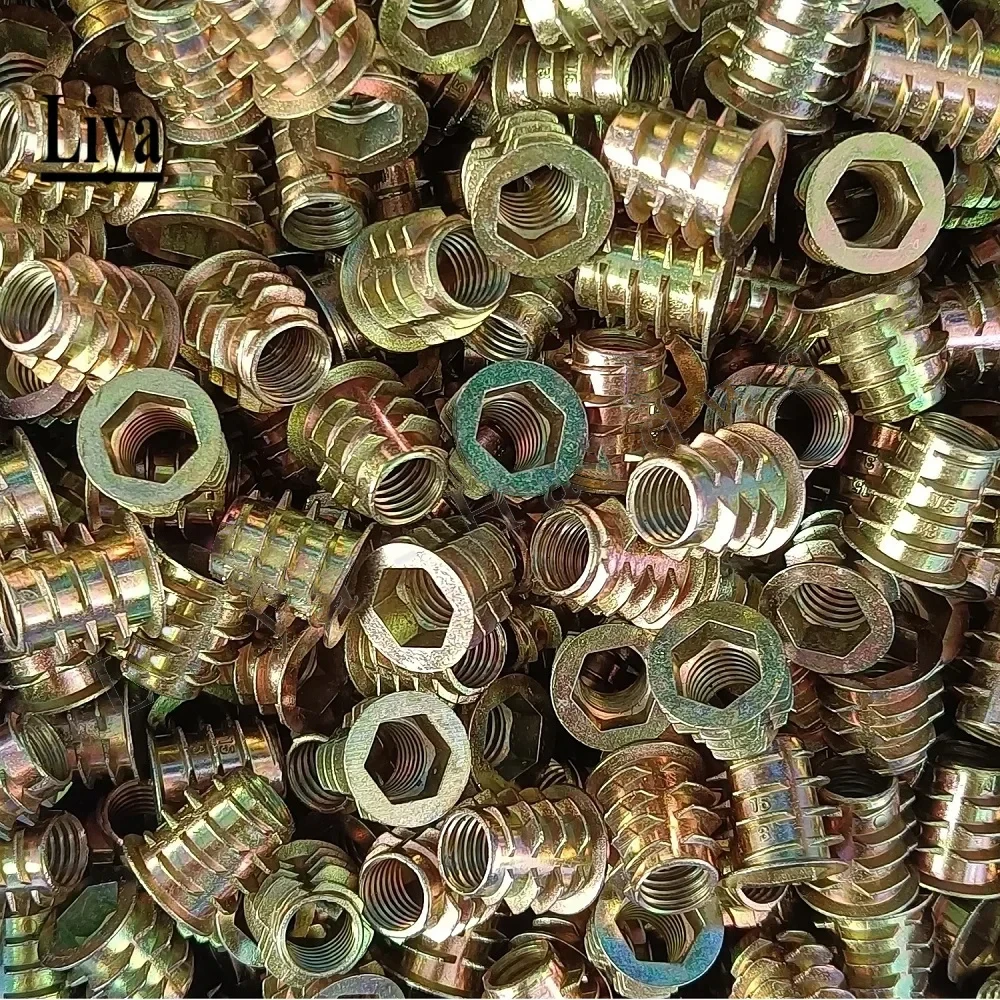 10 Stück M4 M5 M6 M8 Zinklegierung Gewinde für Holzeinsteckmuttern, Flansch-Sechskant-Möbelmuttern, Länge 8mm bis 25mm – Detail 1