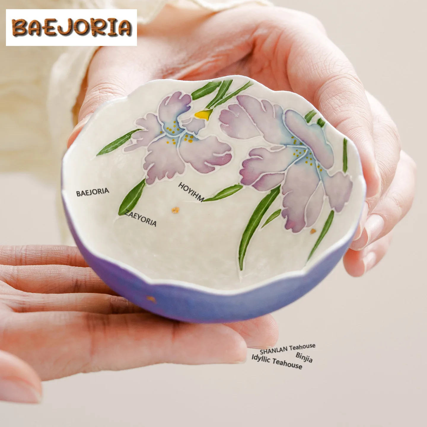 80ml Hand Painted Purple Iris Teacup Aesthetic Tea Bowl Single Cups Tea-tasting Smelling Cup Jianzhan Master Cups Cafes Craft
