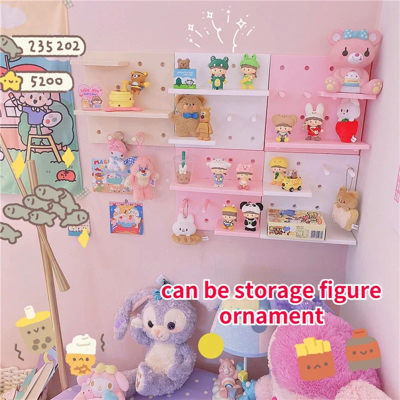 Kawaii Wall Hole Board Decor Wall Pegboard Storage Rack Blind Box Toy Figure Girl Bedroom Free Punch Organizer Storage Board