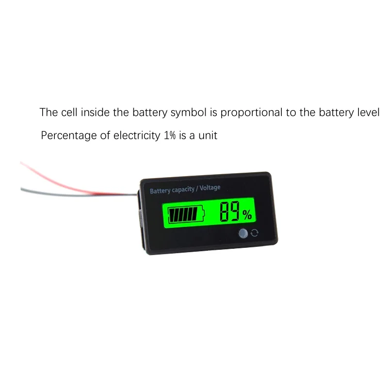 Percentage + Voltage Dual Display Lithium Battery Level Display Fuel Gauge 6-63V Green/Blue/White LCD