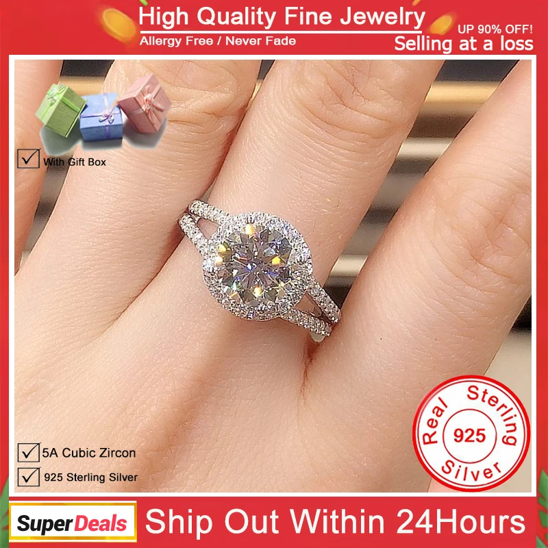 YHAMNI Original Certified 925 Silver Ring For Women Natural 2.0ct Zirconia Diamant Wedding Band Fashion Accessories Jewelry Gift