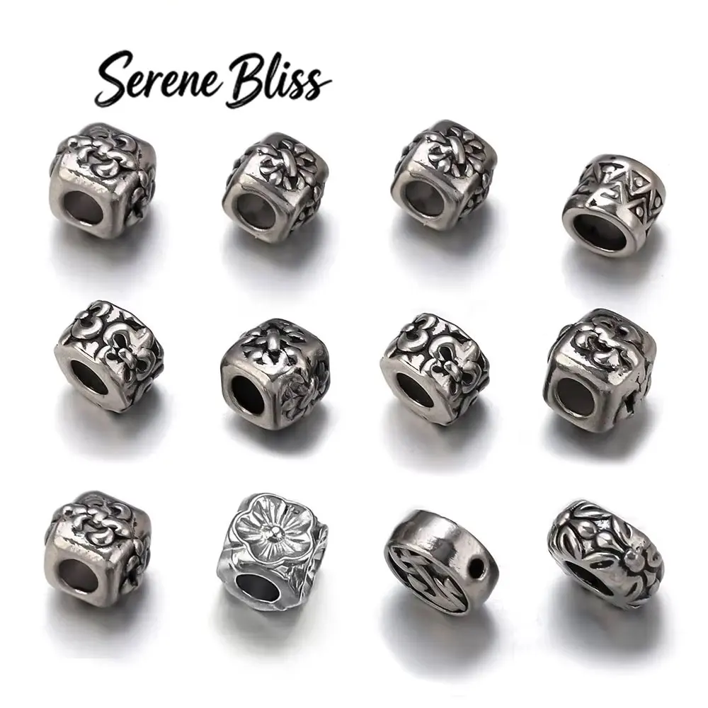 5pcs Stainless Steel 6mm Large Hole Beads Spacer Fit DIY Leather Cord Bracelets Necklace Viking Jewelry Making Metal Accessories