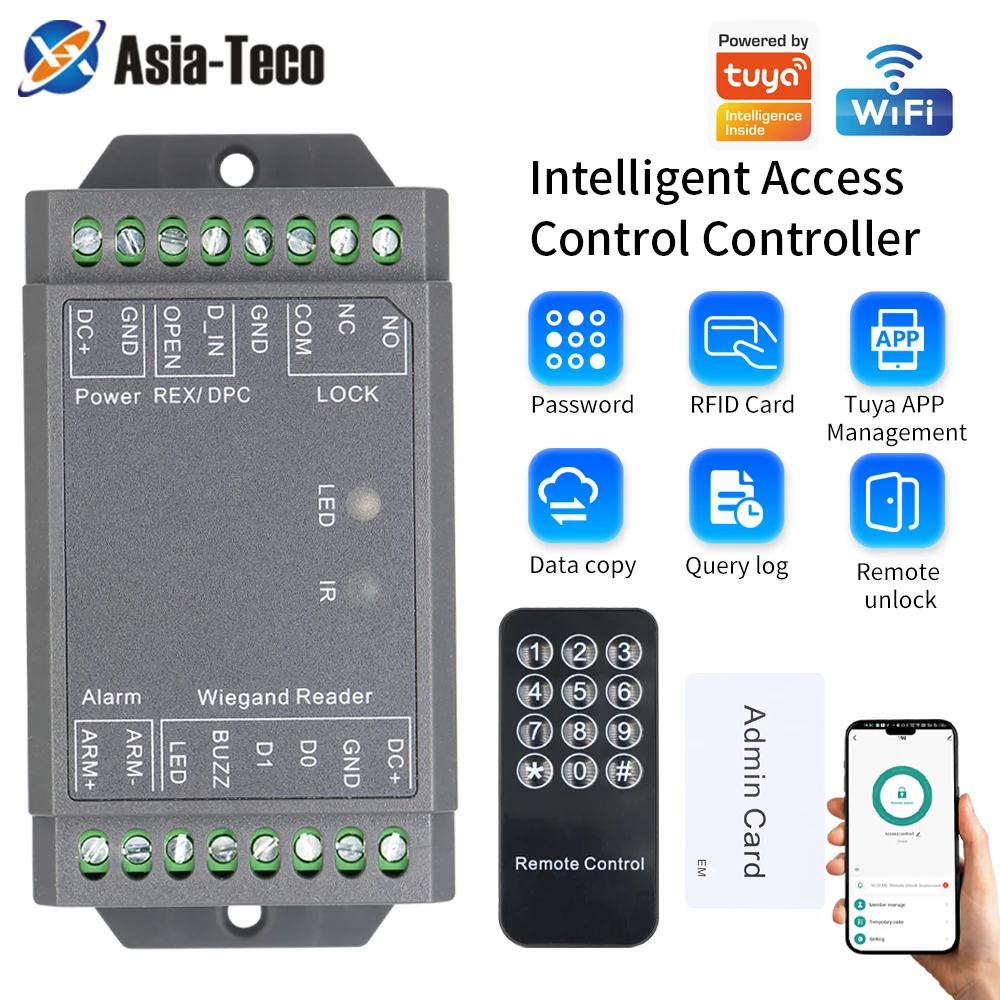 WiFi RFID Access Controller Card Reader Single Door Wiegand 26-44 56 58 Bit Compatible with Tuya & Smart Life APP Remote Access