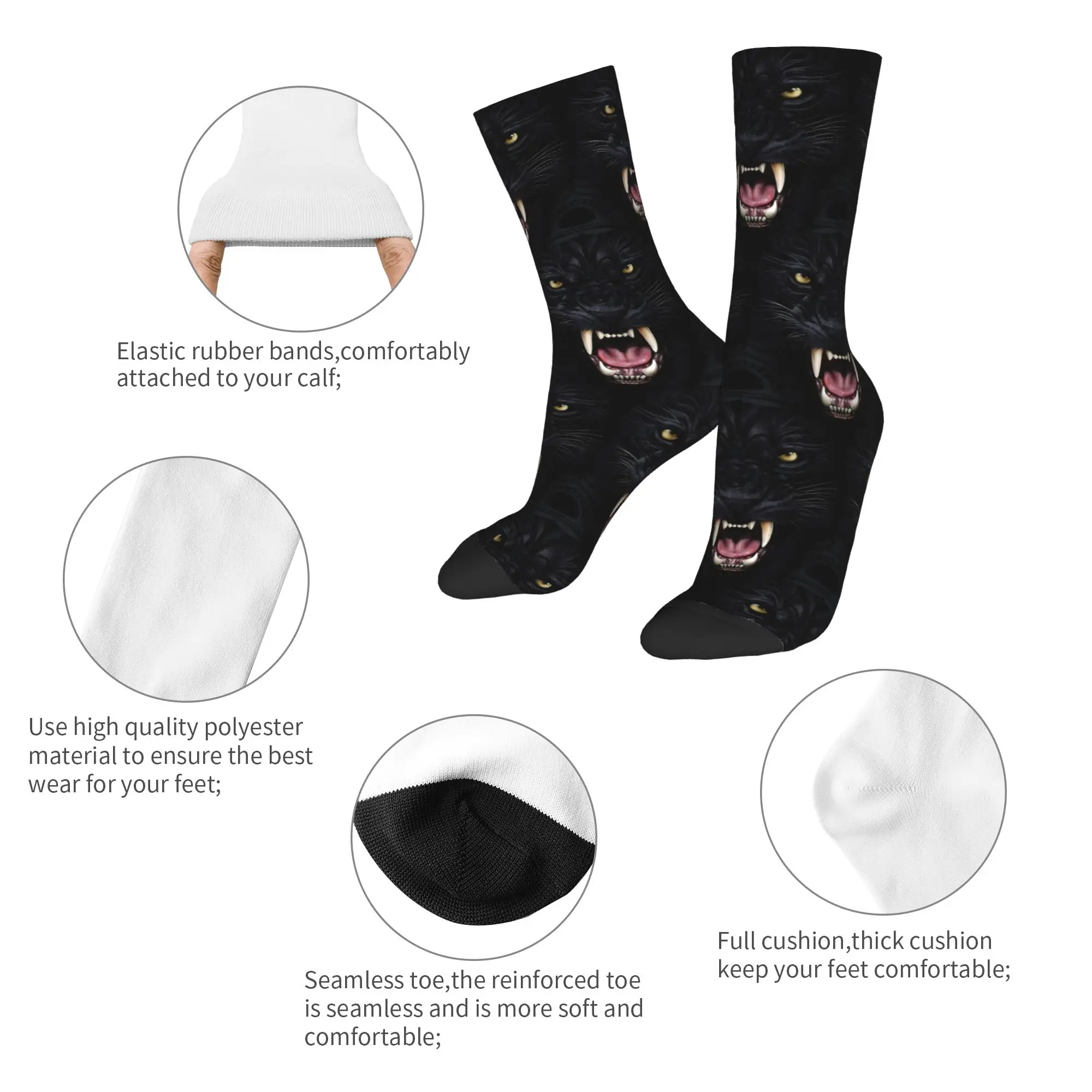 Custom Black Panther Animal Head Rock Men's Crew Socks Unisex Fun  Spring Summer Autumn Winter Dress Socks