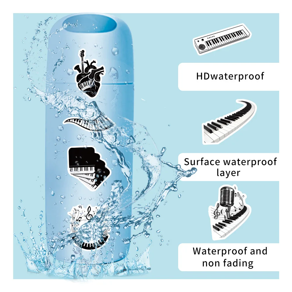 Pegatinas de grafiti para teclas de Piano en blanco y negro, calcomanía creativa de dibujos animados, equipaje DIY, teléfono, guitarra, nevera, juguetes clásicos para niños, 10/50 Uds.