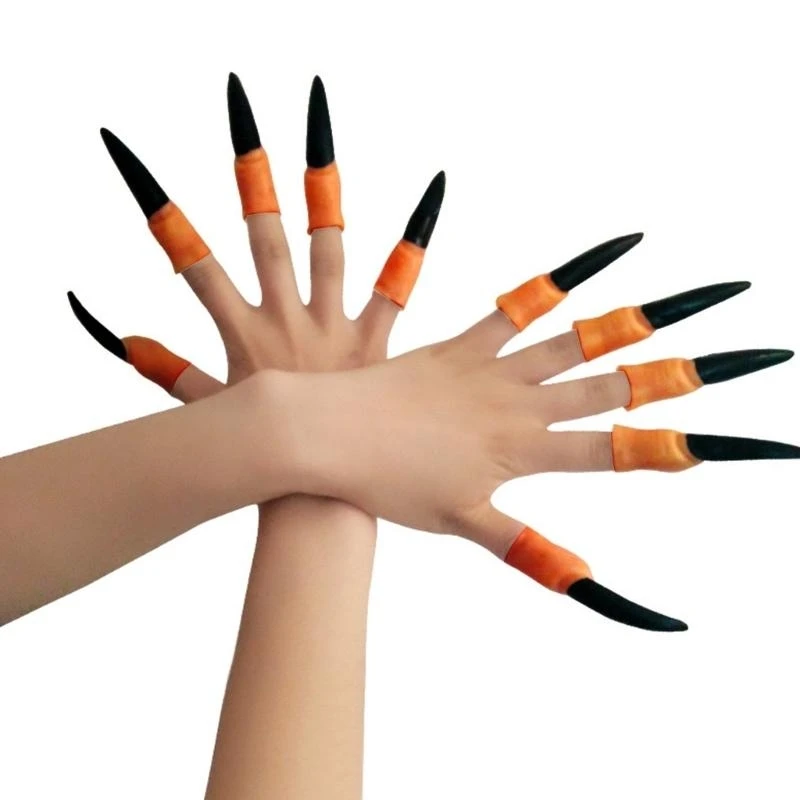 Y5GC Black Red Long Fingers Nails Witch Nails Scary Witch Nose for Halloween