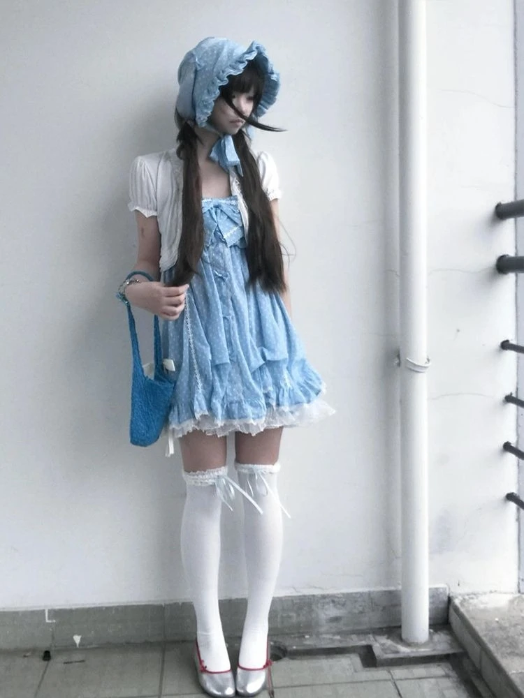 

Y2k Japanese Vintage Suits Women Sweet Lolita Lace Tops High Waist Casual Dress 2 Piece Sets Kawaii Casual Fashion Outfits