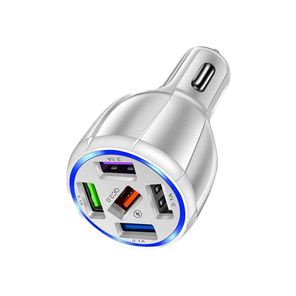 

48W 5 Port USB Car Charger LED Fast Charging Plug 7A Quick Phone Charge Adapter For iPhone 12 11 Samsung Xiaomi Huawei in Car