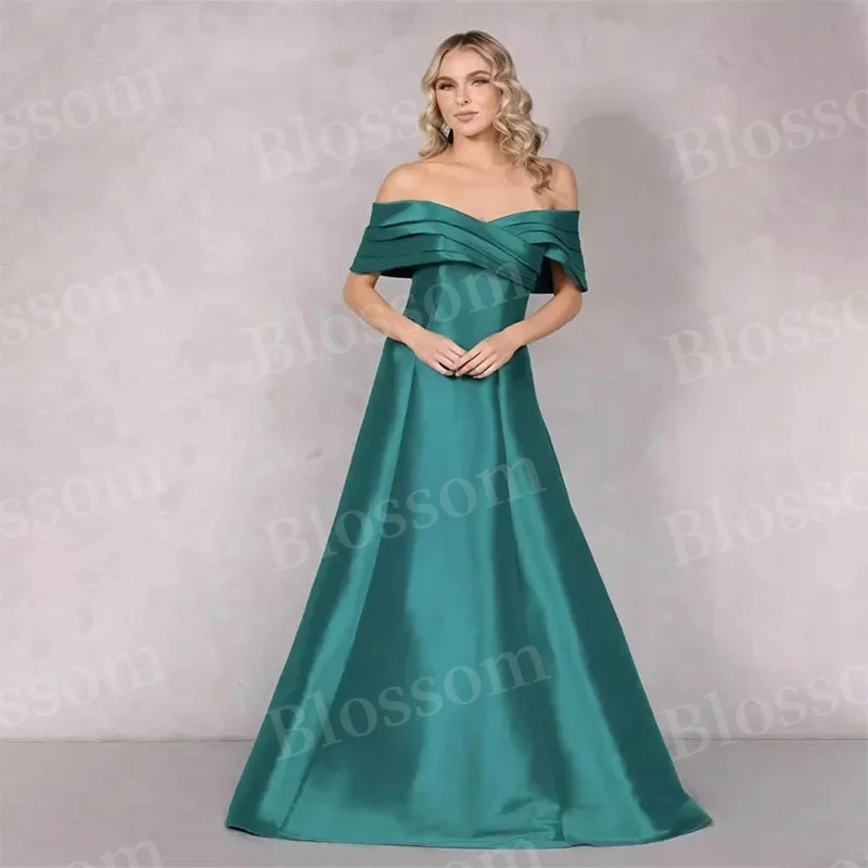 

Women's off-the-shoulder ball dress A-line Mother's Evening dress Pleated floor-length cocktail dress